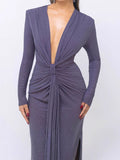 Damen Elegantes Wickelkleid mit tiefem V-Ausschnitt und figurbetontem Design R&B