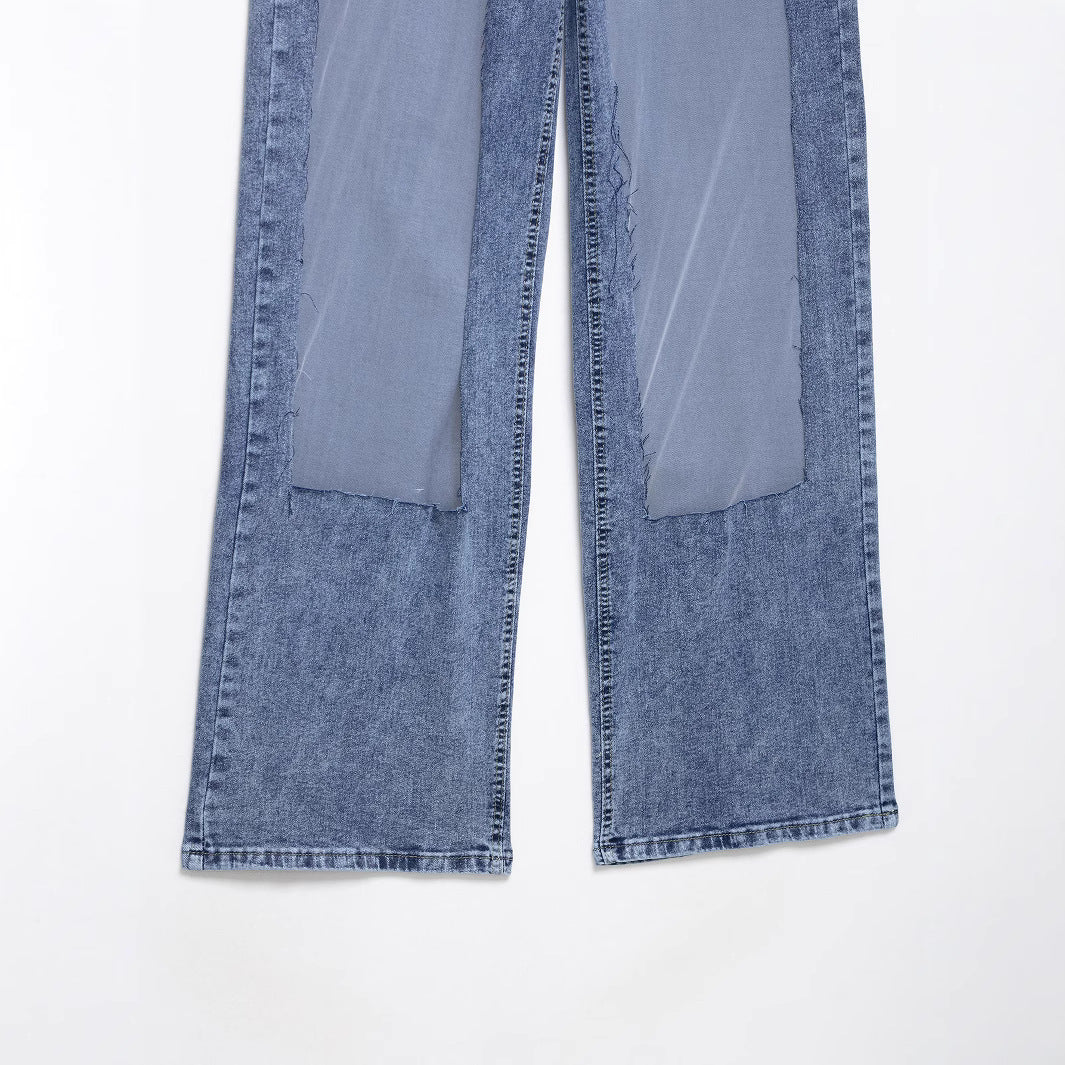 Damen weite Denim-Hose mit Patch-Design R&B