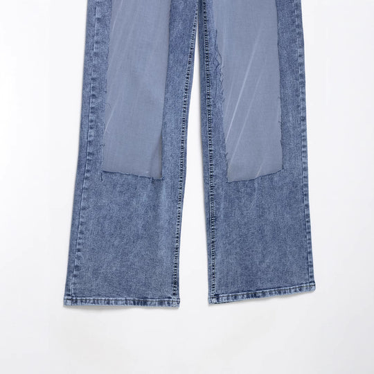 Damen weite Denim-Hose mit Patch-Design R&B