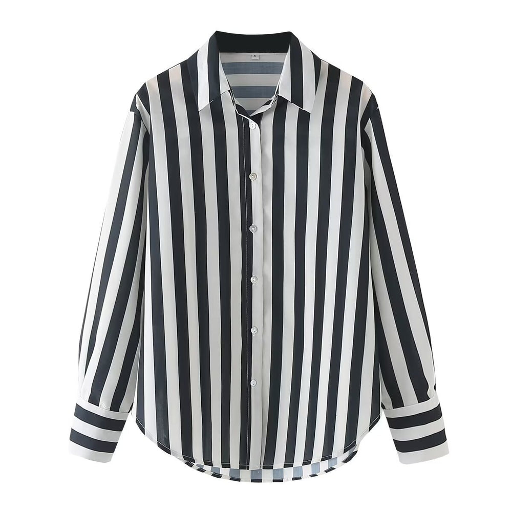 Damen elegante Bluse mit modernem Streifenmuster und klassischem Kragen R&B