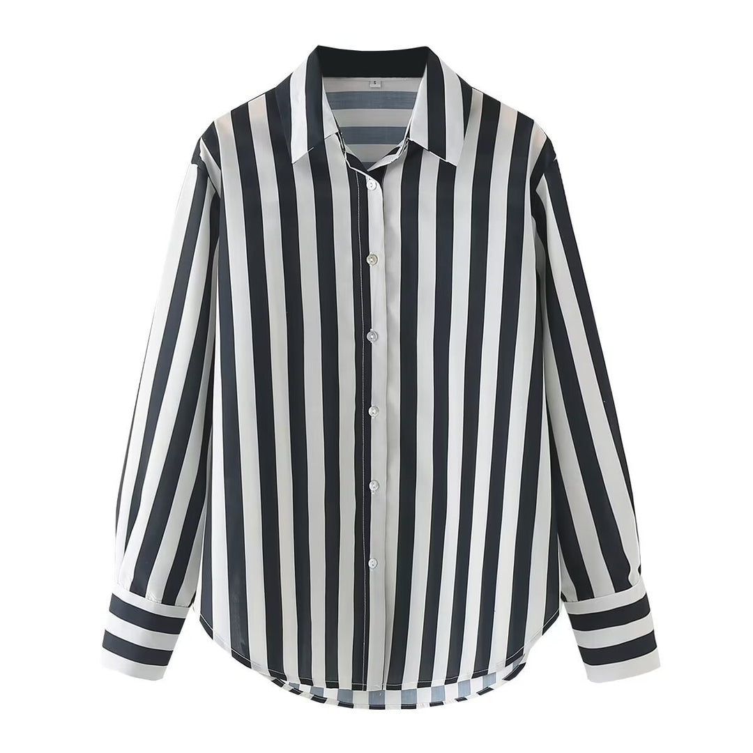 Damen elegante Bluse mit modernem Streifenmuster und klassischem Kragen R&B