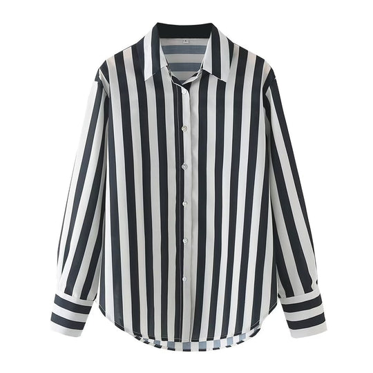 Damen elegante Bluse mit modernem Streifenmuster und klassischem Kragen R&B