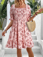 Damen romantisches Sommerkleid mit Puffärmeln und Rüschen R&B