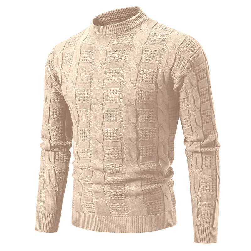 Herren eleganter Strickpullover mit hochgeschlossenem Kragen und Zopfmuster R&B