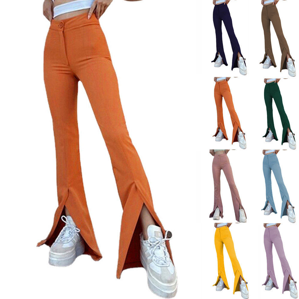 Damen modische High-Waist-Hose mit schmalem Schnitt und ausgestelltem Bein R&B