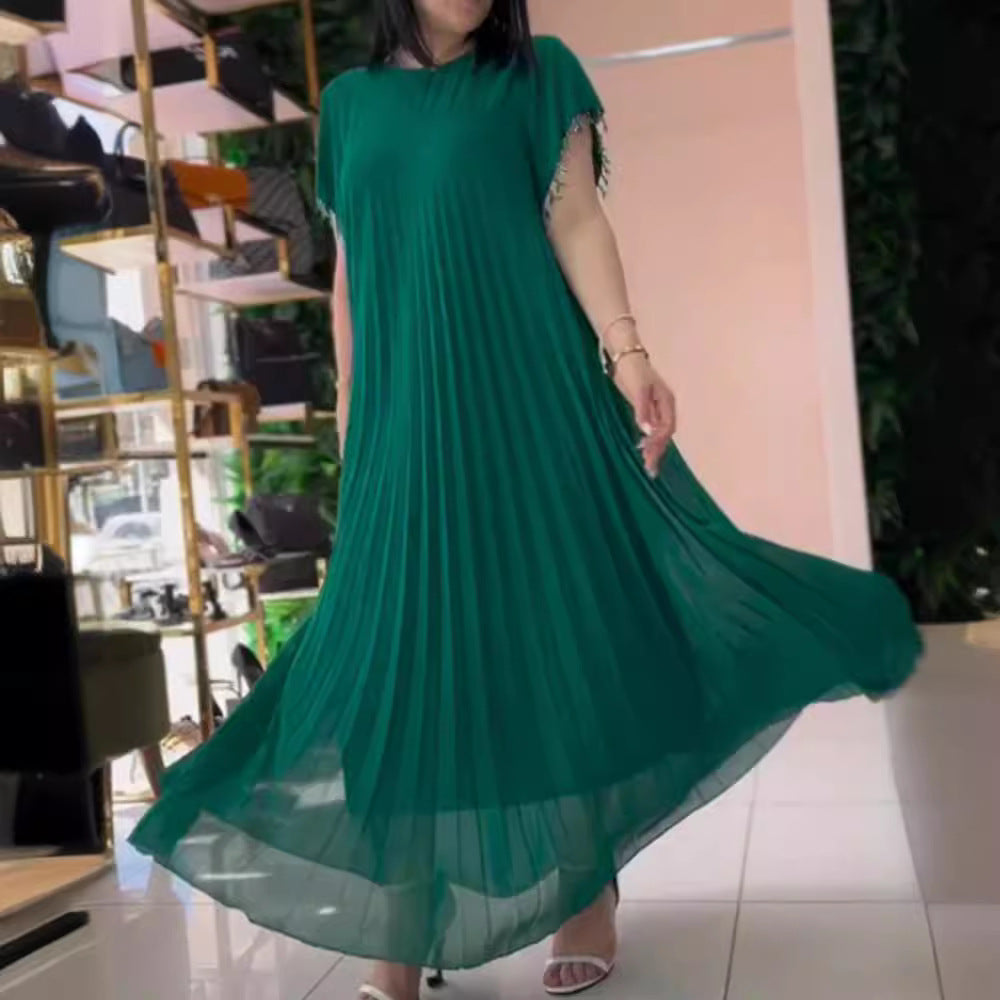 Damen Maxikleid mit elegantem Faltenwurf und raffinierten Details Heidi-Mode