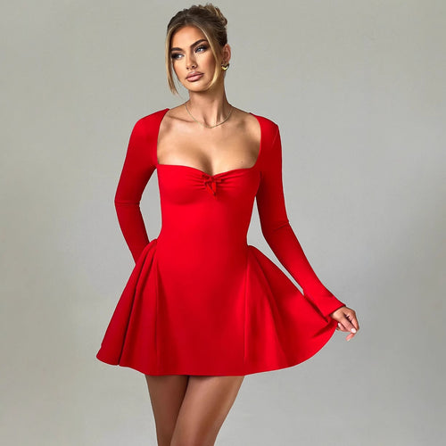 Damen Cocktailkleid mit tiefem V-Ausschnitt und schwingendem Rock R&B