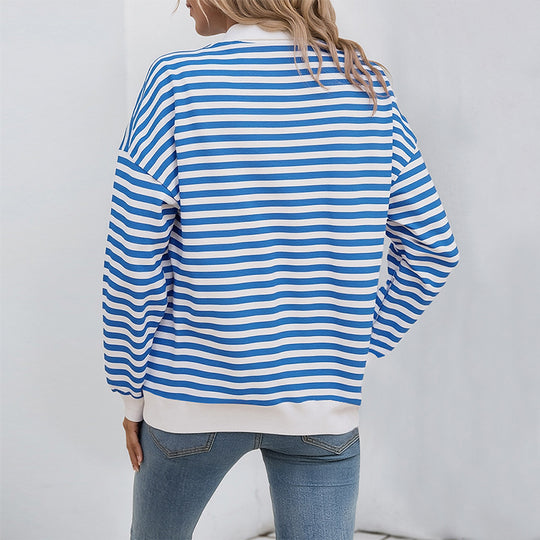 Damen lässiger Sweatshirt mit Stehkragen und modischem Streifenmuster R&B