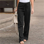 Damen nan weite Leinenhose mit Tunnelzugbund, geradem Bein und Eingrifftaschen R&B