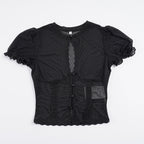 Damen Spitze Oberteil mit Puffärmeln und dekorativen Knopfdetails R&B