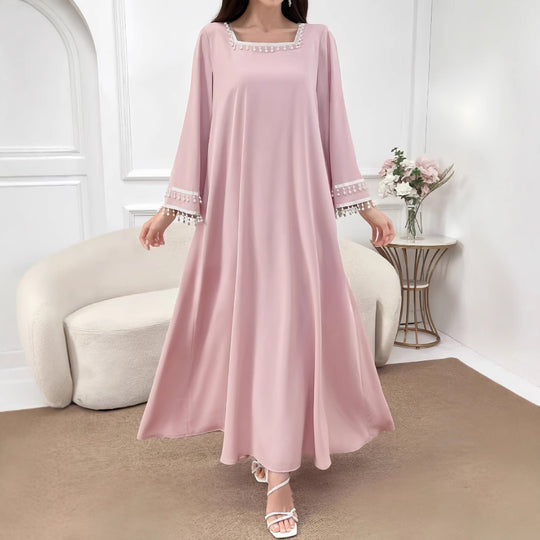 Damen Elegantes Maxikleid mit dekorativen Fransen und weiten Ärmeln R&B