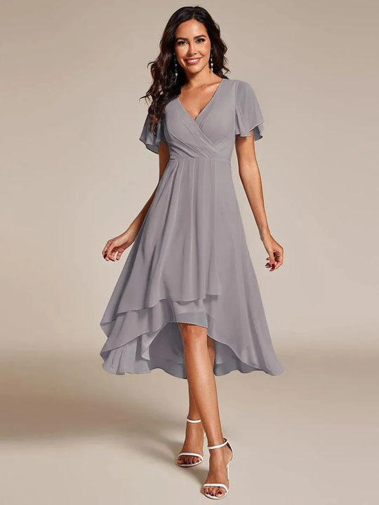 Damen Elegantes Wickelkleid mit asymmetrischem Saum R&B
