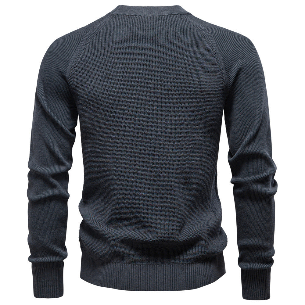 Herren nan mitteldicker Struktur-Strickpullover mit Raglanärmeln und Rippenbündchen R&B
