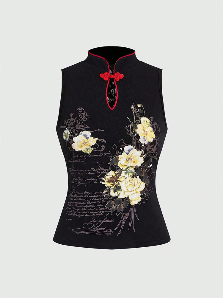 Damen Chinesisches Sticktop mit hochgeschlossenem Design und floralem Motiv R&B