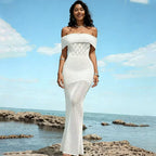 Damen Off-Shoulder Häkelkleid mit figurbetontem Schnitt und raffiniertem Design R&B
