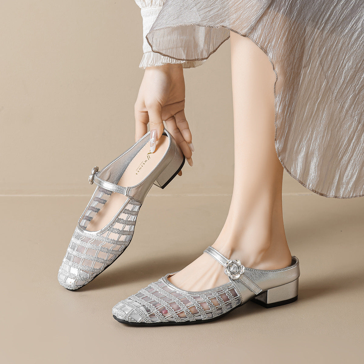 Damen Elegante Mules mit Netzdesign und modischem Riemen