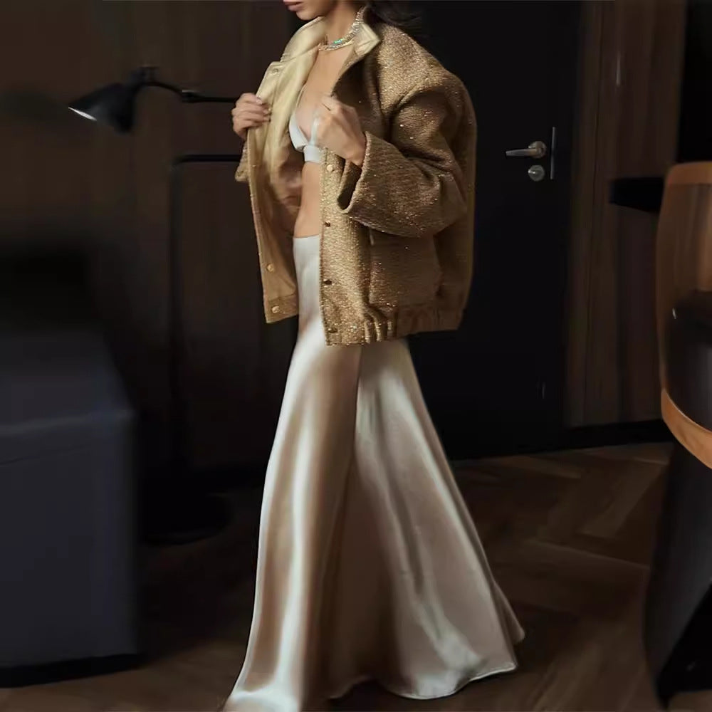 Damen Glamouröse Glitzerjacke mit oversized Schnitt und modischen Taschen R&B