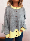 Damen lässige Strickjacke mit buntem Kontrast und eleganten Knopfdetails R&B