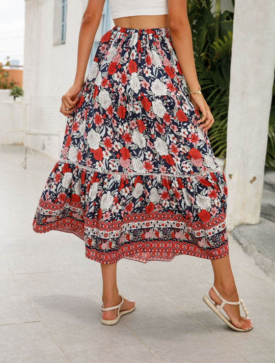 Damen Sommer-Rock mit floralen Mustern und voluminösem Saum R&B