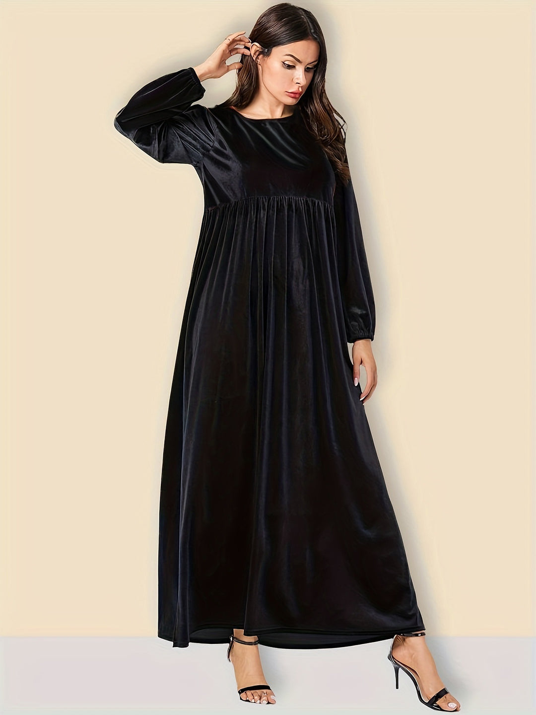 Damen Elegantes Maxikleid aus samtigem Stoff mit weitem Schnitt R&B