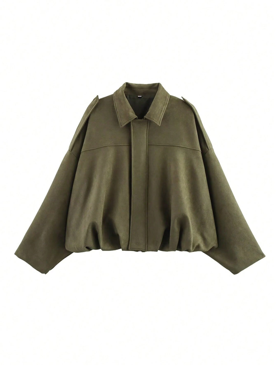 Damen nan weite Kurzjacke mit Ballonbund, verdecktem Verschluss und Schulterklappen R&B