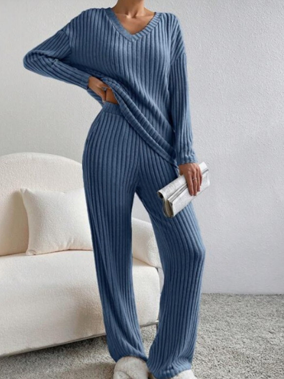 Damen Bequemes Lounge-Set mit Rippstruktur R&B