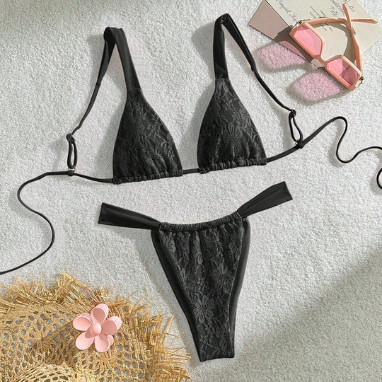Damen Triangel-Bikini mit floralem Spitzendesign R&B