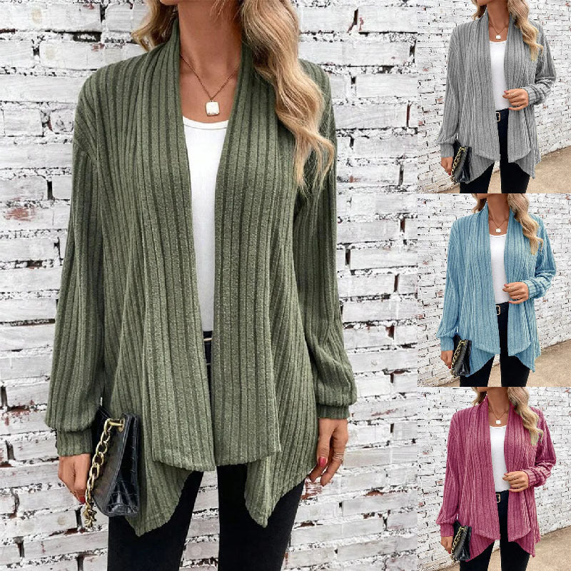 Damen Gestreifter Cardigan mit offenem Schnitt und langen Ärmeln R&B