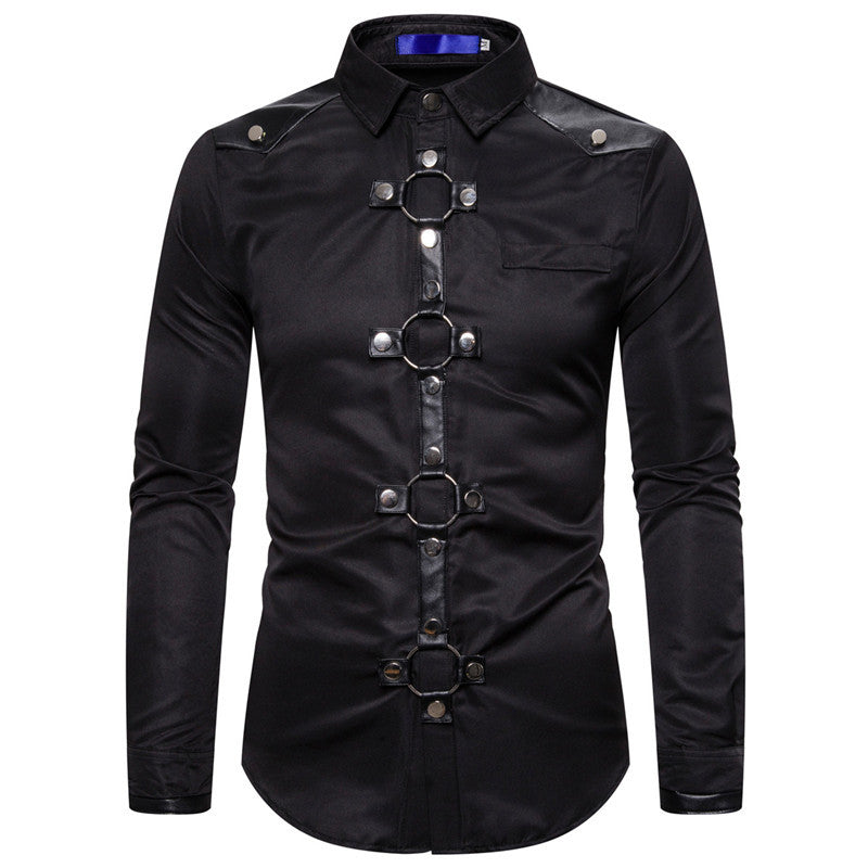 Herren modernes Langarmhemd mit stylischem Ring-Detail R&B