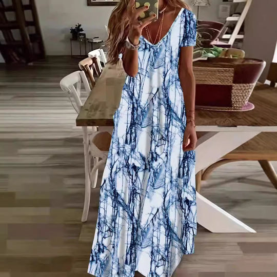 Damen Maxikleid mit stilvollem Blumen- und Tiermotiv R&B