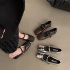 Damen elegante Mary Jane Ballerinas mit modischem Metallakzent R&B