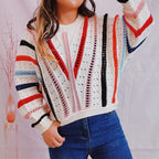 Damen lässiger Strickpullover mit modernem Farbverlauf und einzigartiger Lochstruktur R&B