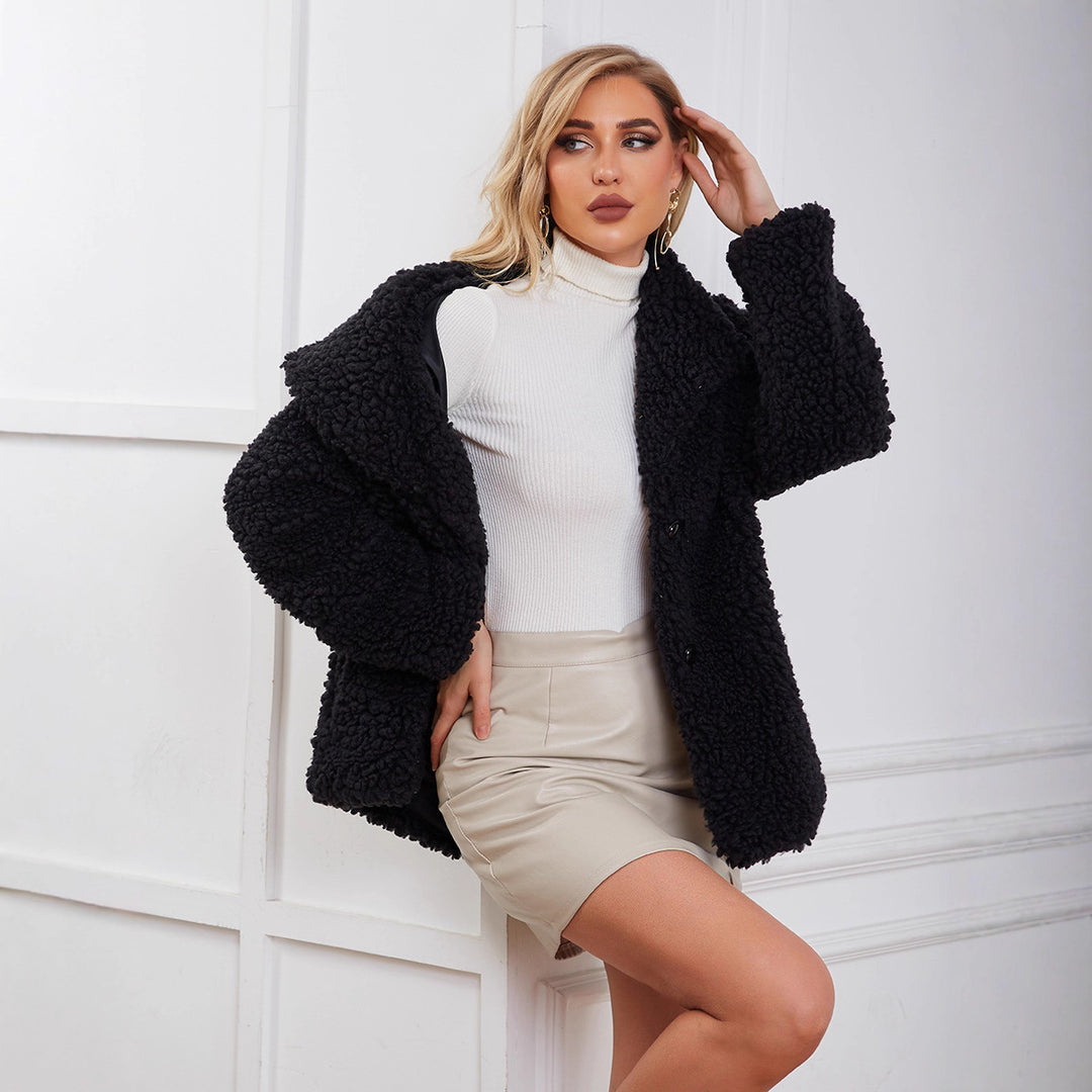 Damen Flauschige Teddyjacke mit elegantem Schnitt und praktischen Taschen R&B