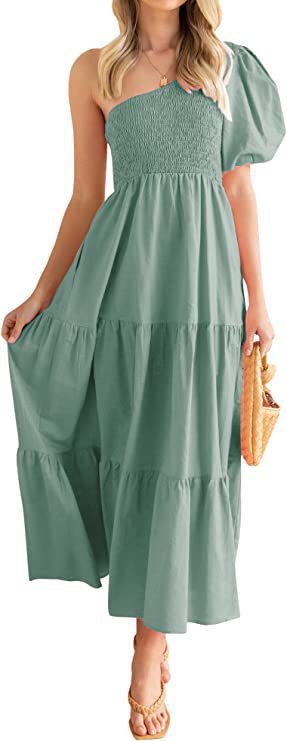 Damen Maxikleid mit asymmetrischem Trägerdesign und voluminösem Rock R&B