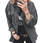 Damen modische Cordjacke mit praktischen aufgesetzten Taschen und lässigem Schnitt R&B