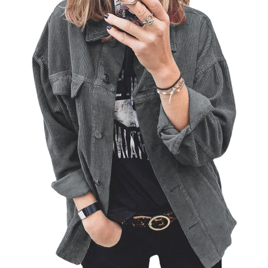 Damen modische Cordjacke mit praktischen aufgesetzten Taschen und lässigem Schnitt R&B