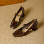 Damen elegante Mary Jane Pumps mit quadratischer Schuhspitze und modischem Riemen