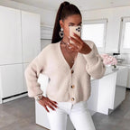Damen Strickjacke mit voluminösen Ärmeln und hochwertigen Holzknöpfen R&B