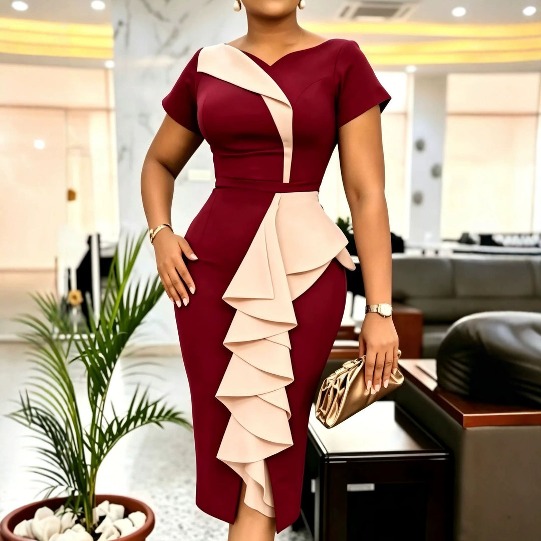 Damen Elegantes Midikleid mit asymmetrischem Rüschendesign R&B