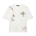 Damen T-Shirt mit feiner Stickerei und einzigartigen Drucken R&B