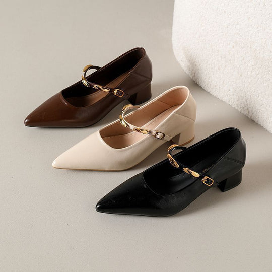 Damen elegante Lederpumps mit Blockabsatz R&B