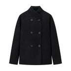 Damen Oversized Wolljacke mit doppelter Knopfleiste und modernem Stehkragen R&B