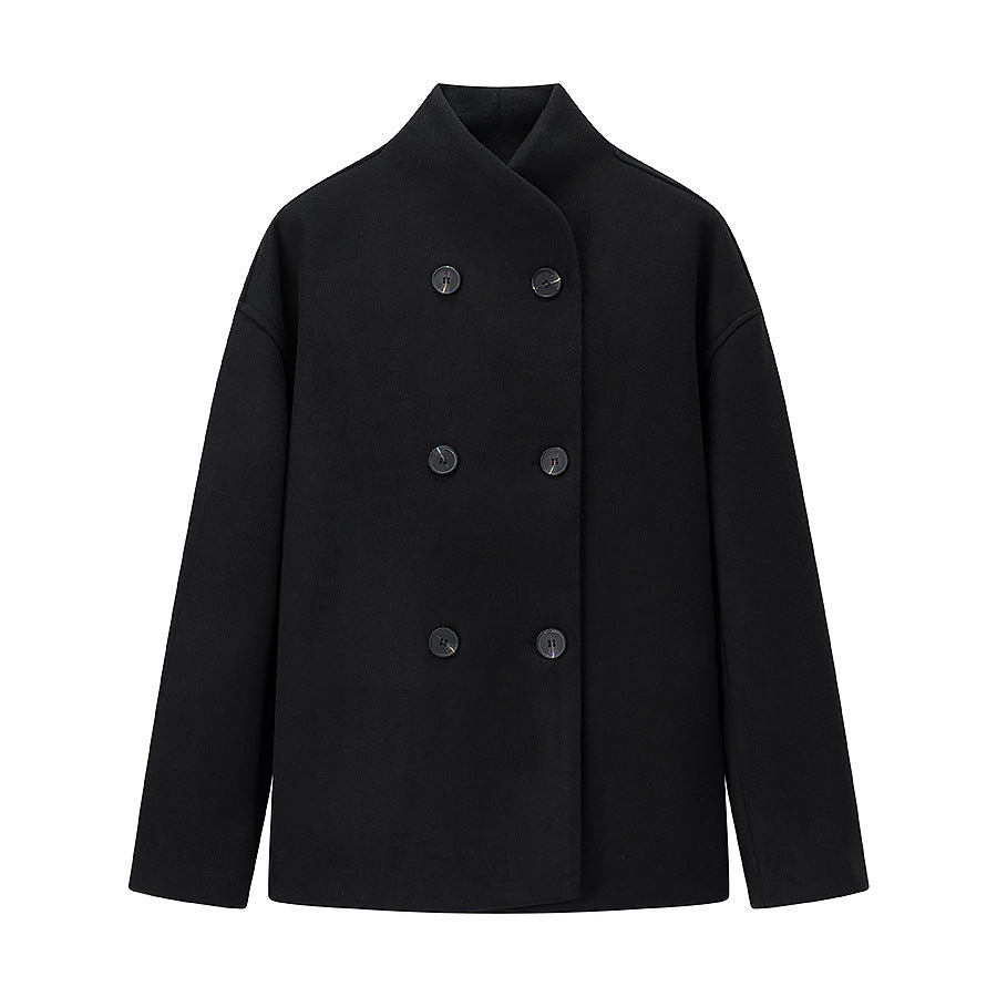 Damen Oversized Wolljacke mit doppelter Knopfleiste und modernem Stehkragen R&B