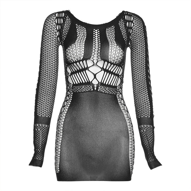 Damen Netzkleid mit langen Ärmeln R&B