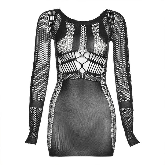 Damen Netzkleid mit langen Ärmeln R&B