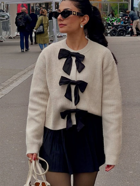 Damen modischer Pullover mit dekorativen Schleifen R&B