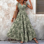 Damen Maxikleid mit romantischem Vintage-Muster und fließendem Schnitt