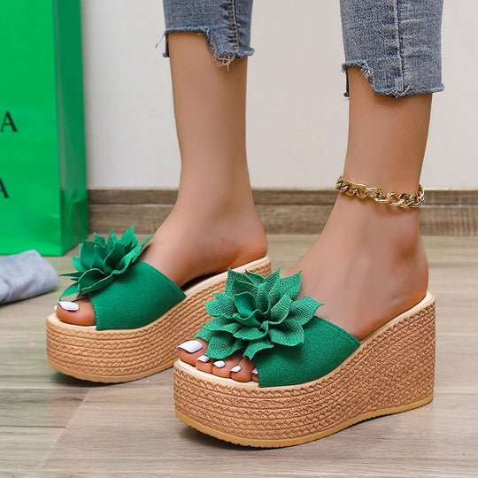 Damen Plateausandalen mit floralem Dekor und rutschfester Sohle R&B