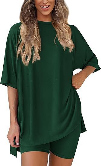 Damen Lässiges Lounge-Set mit übergroßem Oberteil und kurzen Hosen R&B