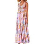 Damen Maxikleid mit buntem Patchwork-Muster R&B